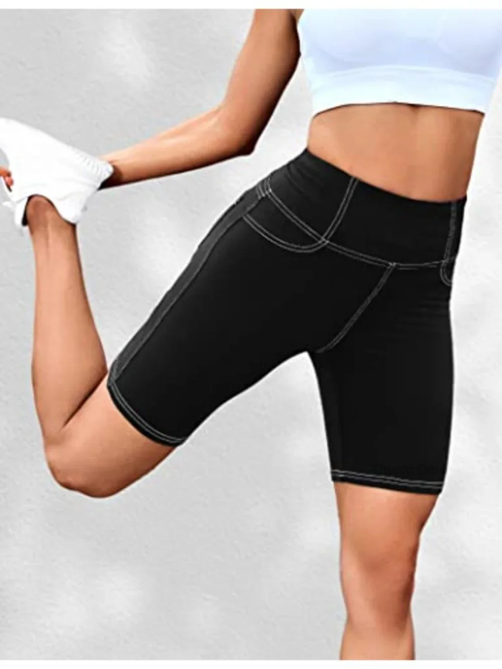 Women's High Waisted Biker Shorts with Pockets, 78% Polyester 22% Spandex